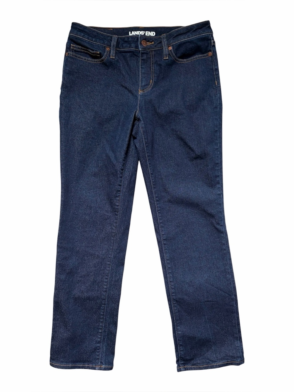 Lands End Dark Blue 528787 Recover Mid Rise Straight Leg Jeans 8P